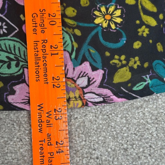 AVARA Black Floral S Print Button Front Blouse Long Sleeve Ruffle Collar Cotton - Picture 8 of 11